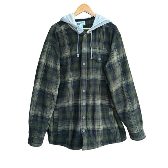 New Duluth Mens Flapjack Flannel Plaid Relaxed Fit Hooded Shirt Jacket XL Tall